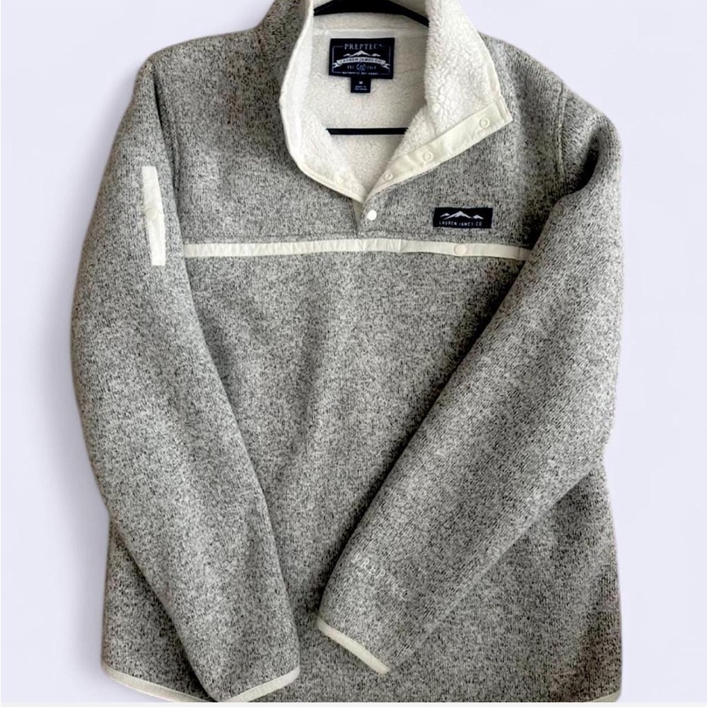Lauren James Zip Up Sherpa - Gray and Cream